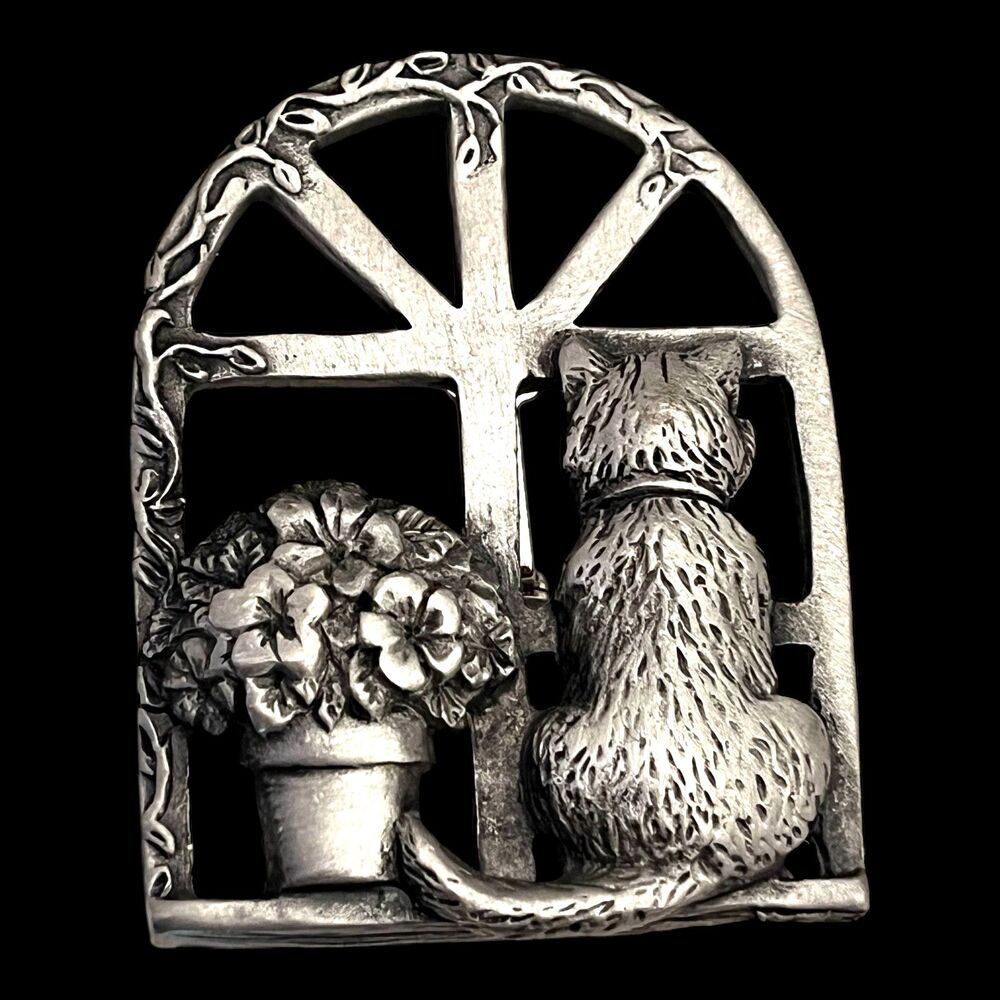 Vintage Spoontiques Cat Brooch Pewter Cat Pin - 4Z